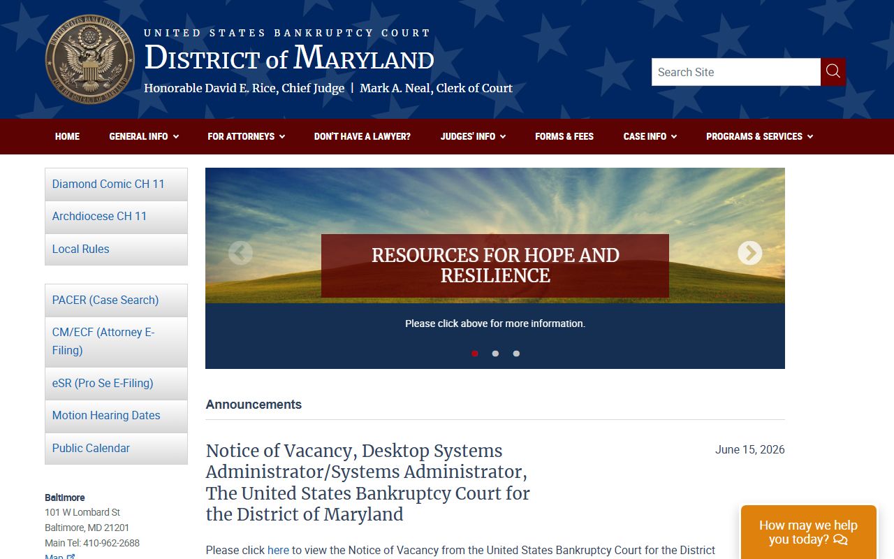 Worcester County arrest records court charge records U.S. Bankruptcy Court for the District of Maryland