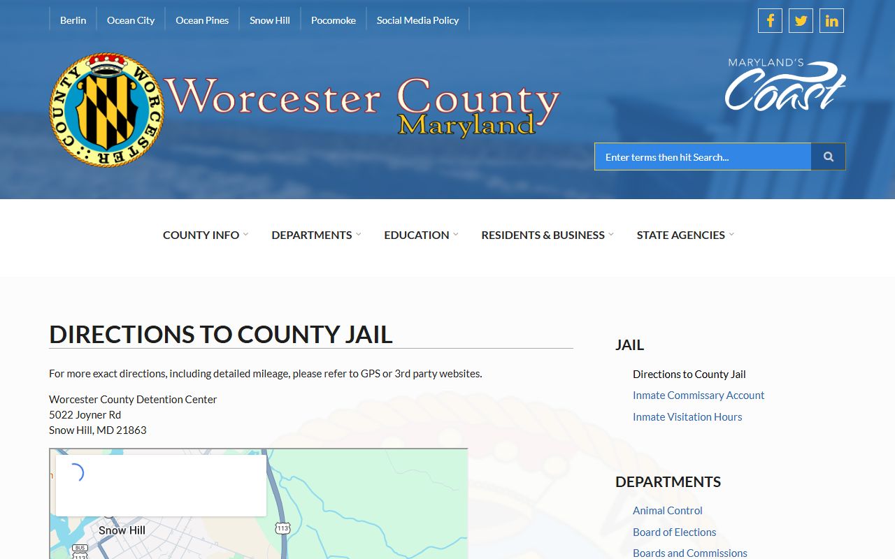 Worcester County inmate records jail directions
