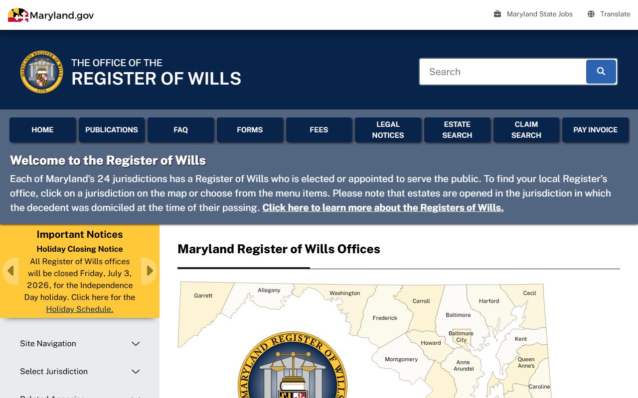Worcester County marriage and divorce records Maryland Register of Wills statewide site