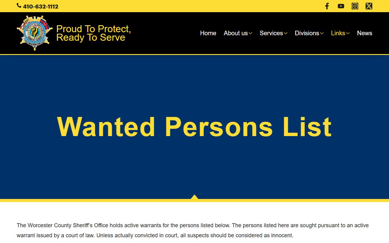 Worcester County warrant records wanted persons list